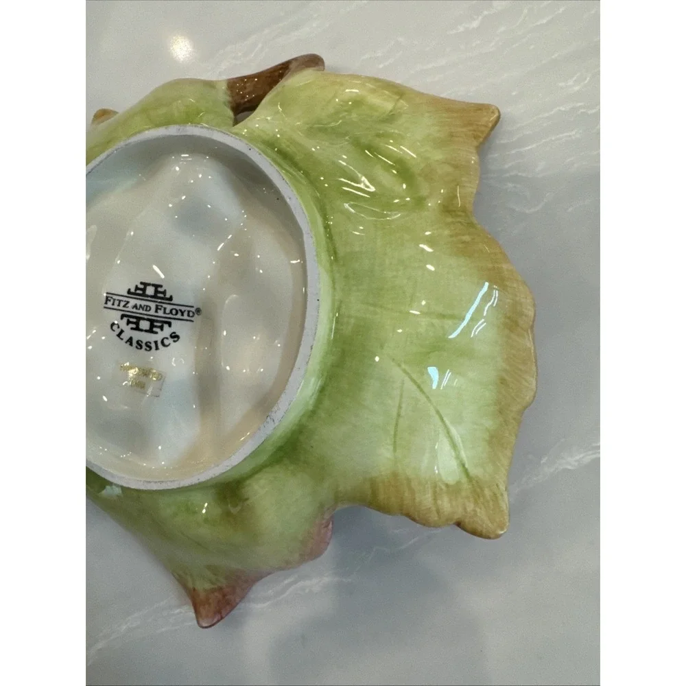 Fitz & Floyd Grapes Leaf Embossed Nut Candy Trinket Dish NOB